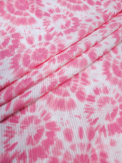 Pink Tie Dye Cotton Seersucker Fabric | 60 Inch Width