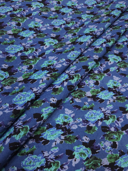 Blue Tulip Poplin Lycra Fabric