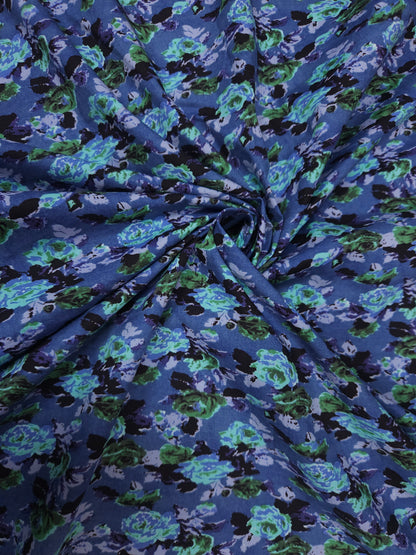 Blue Tulip Poplin Lycra Fabric