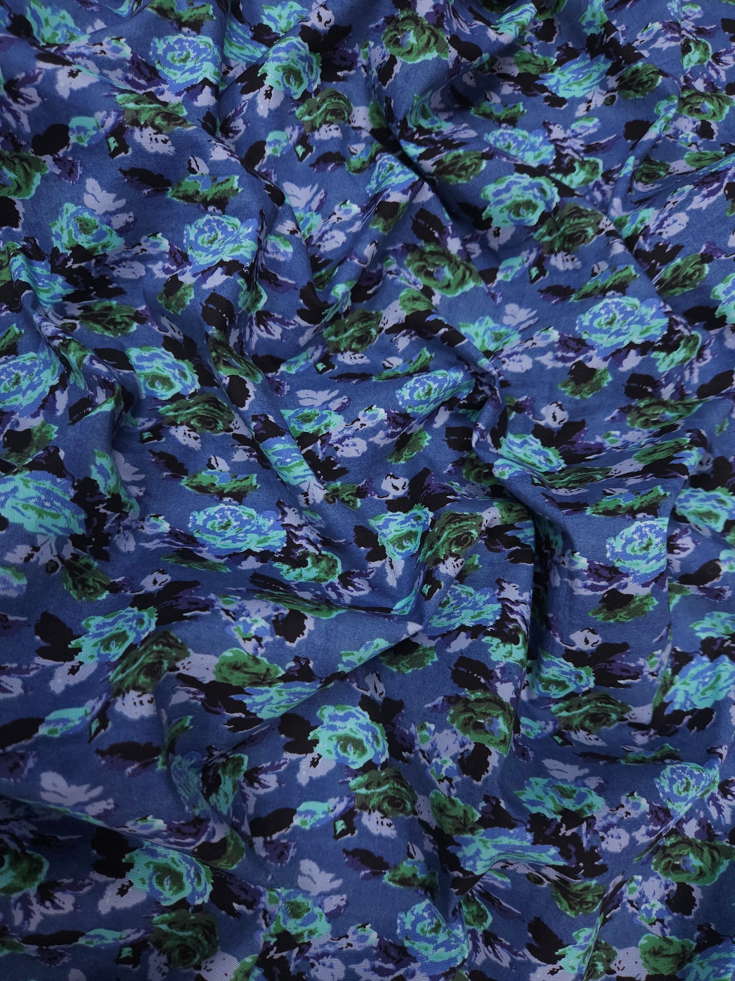 Blue Tulip Poplin Lycra Fabric