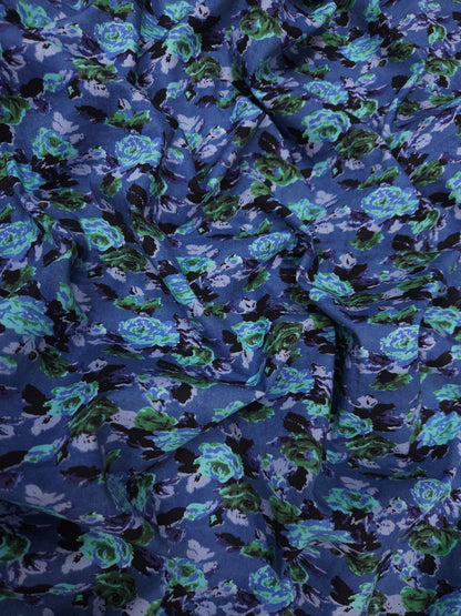 Blue Tulip Poplin Lycra Fabric