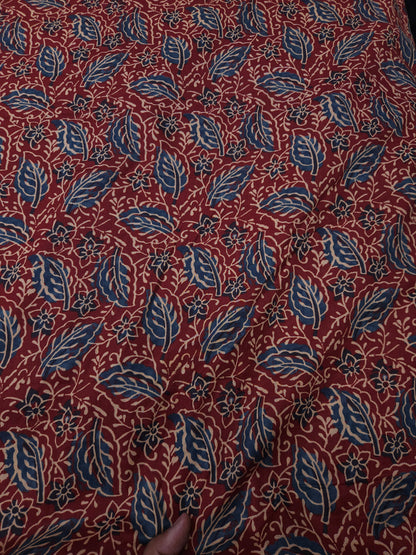 Maroon Floral Leaf Print Cotton Fabric | 60 Inch Width