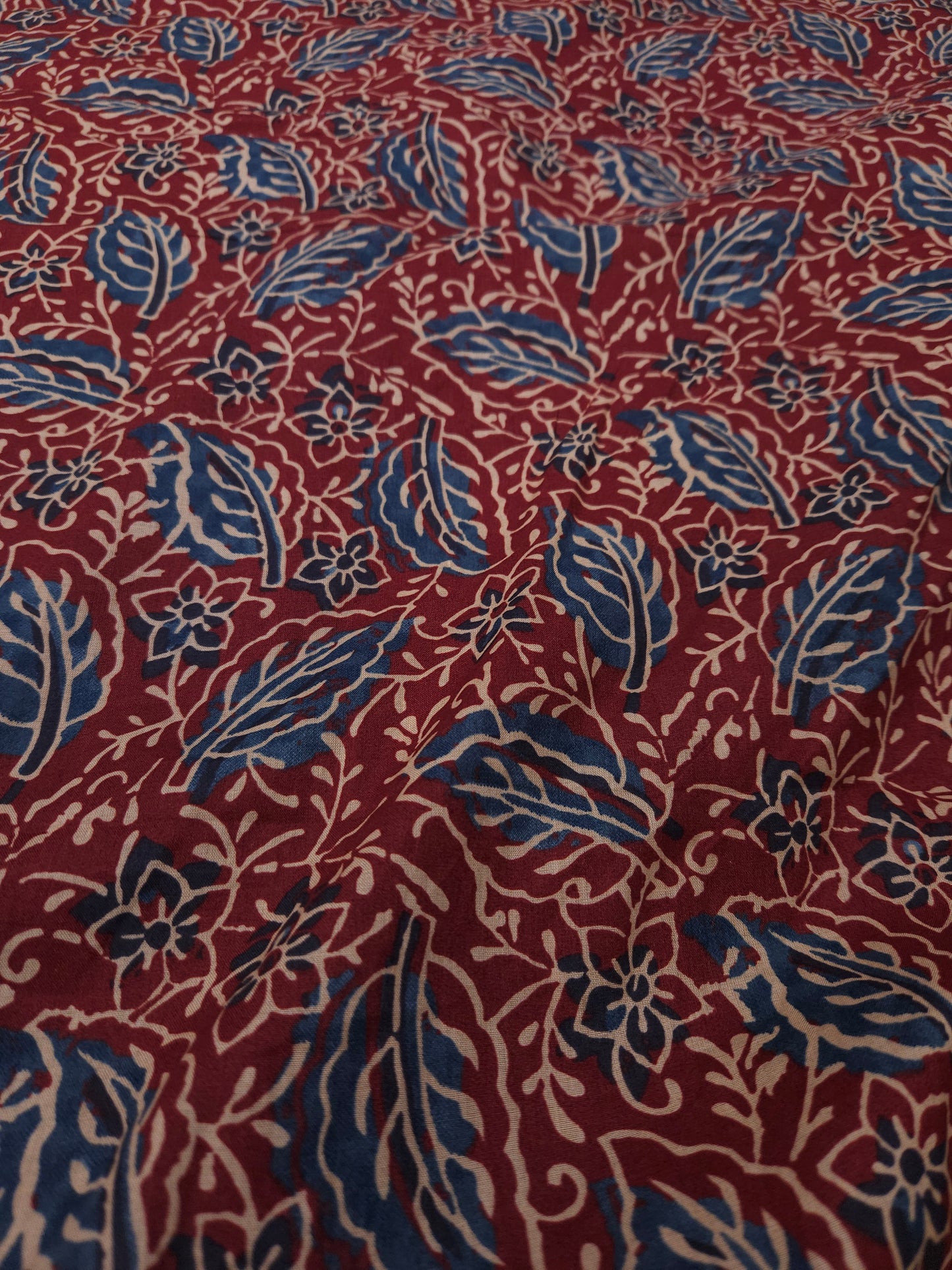 Maroon Floral Leaf Print Cotton Fabric | 60 Inch Width
