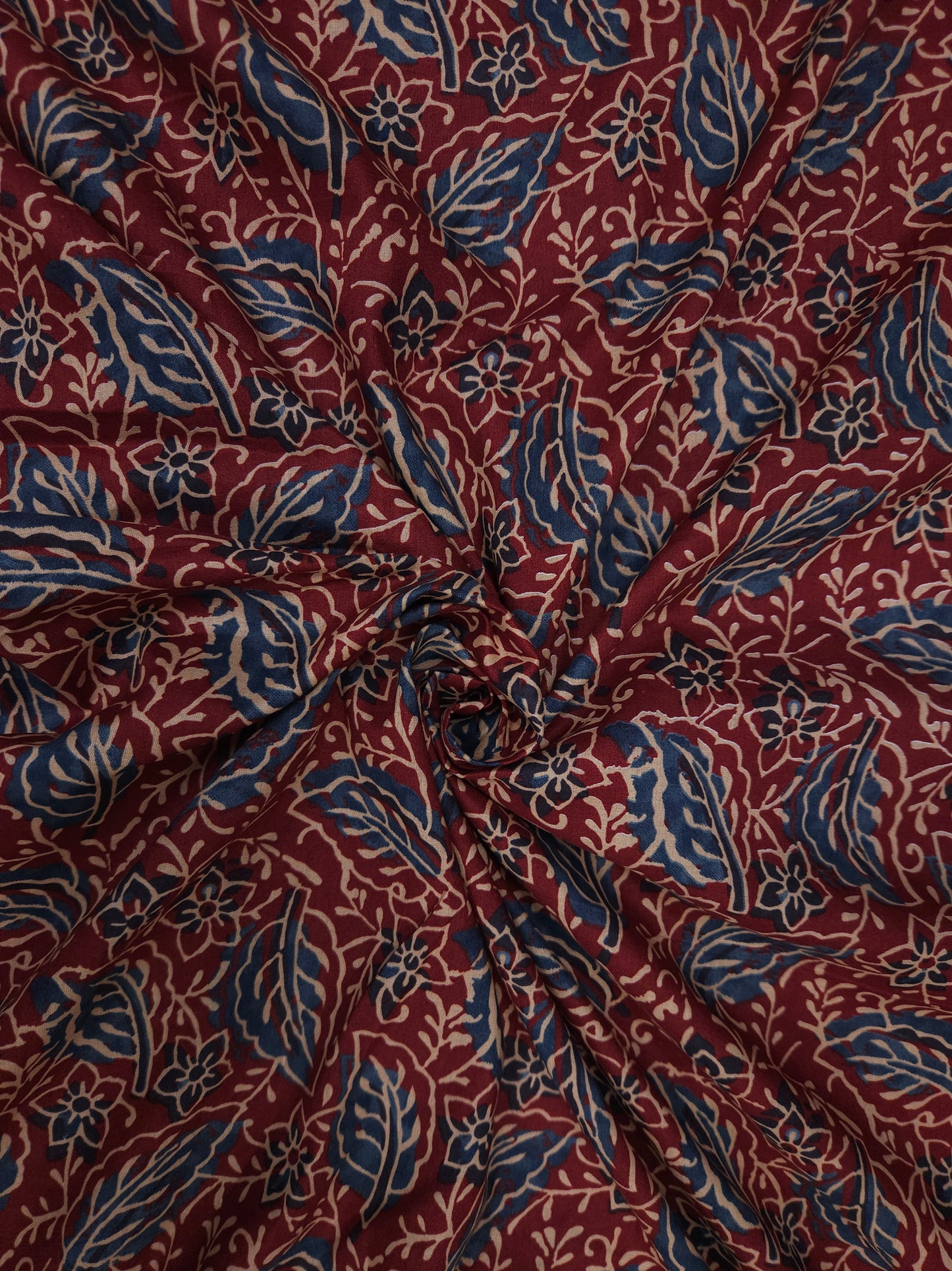 Maroon Floral Leaf Print Cotton Fabric | 60 Inch Width