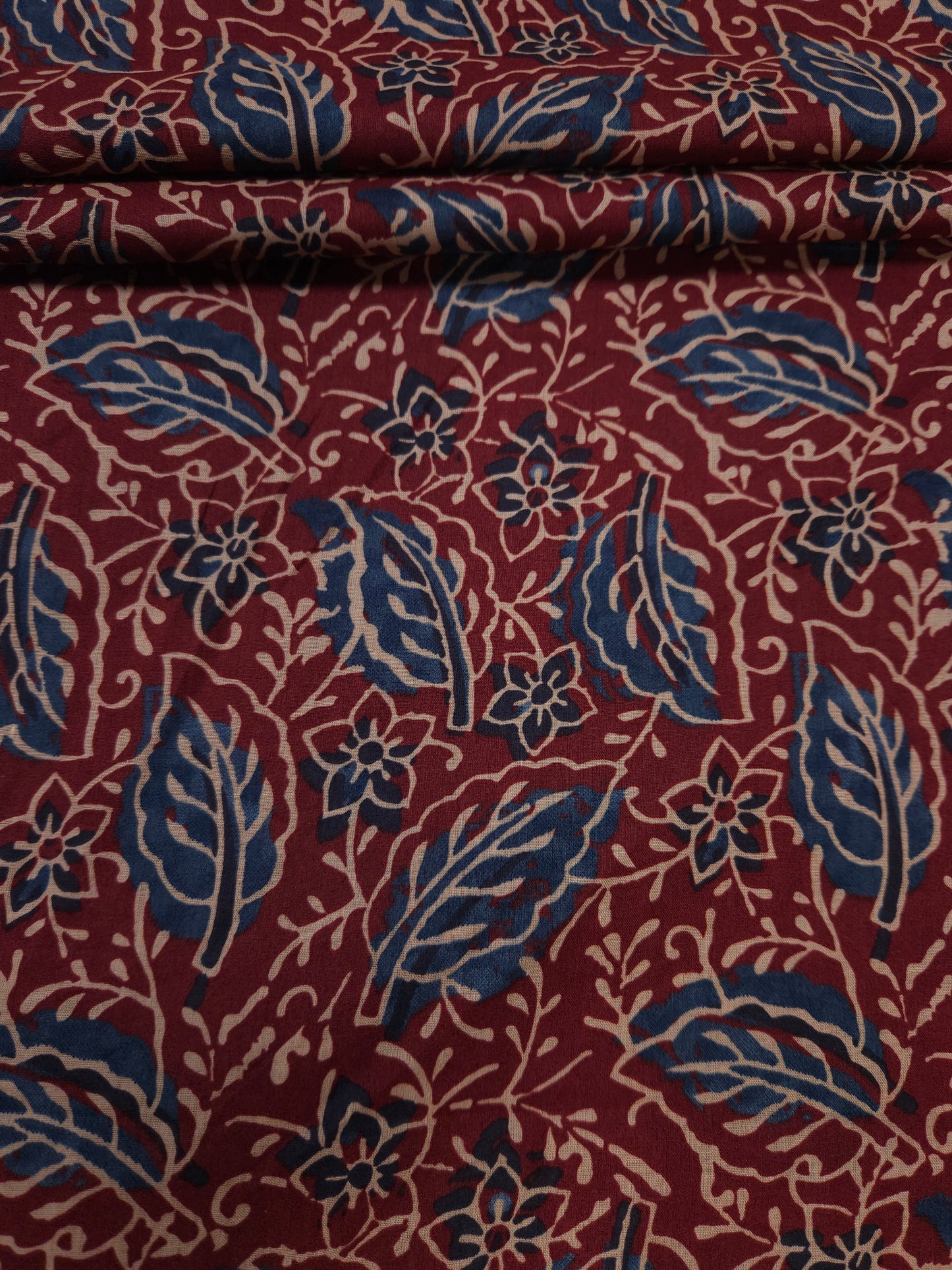 Maroon Floral Leaf Print Cotton Fabric | 60 Inch Width