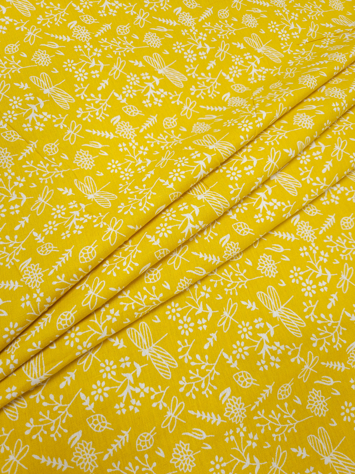 Yellow Floral Dragonfly Printed Cotton Fabric – 44 Inch Width
