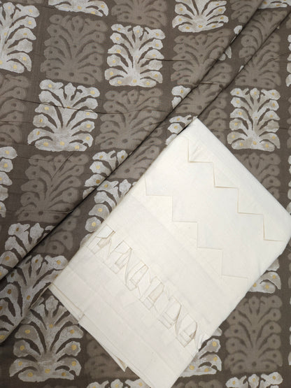 Brown Cotton Kurta with White Chicken Cotton Bottom | Premium Ethnic Suit Set