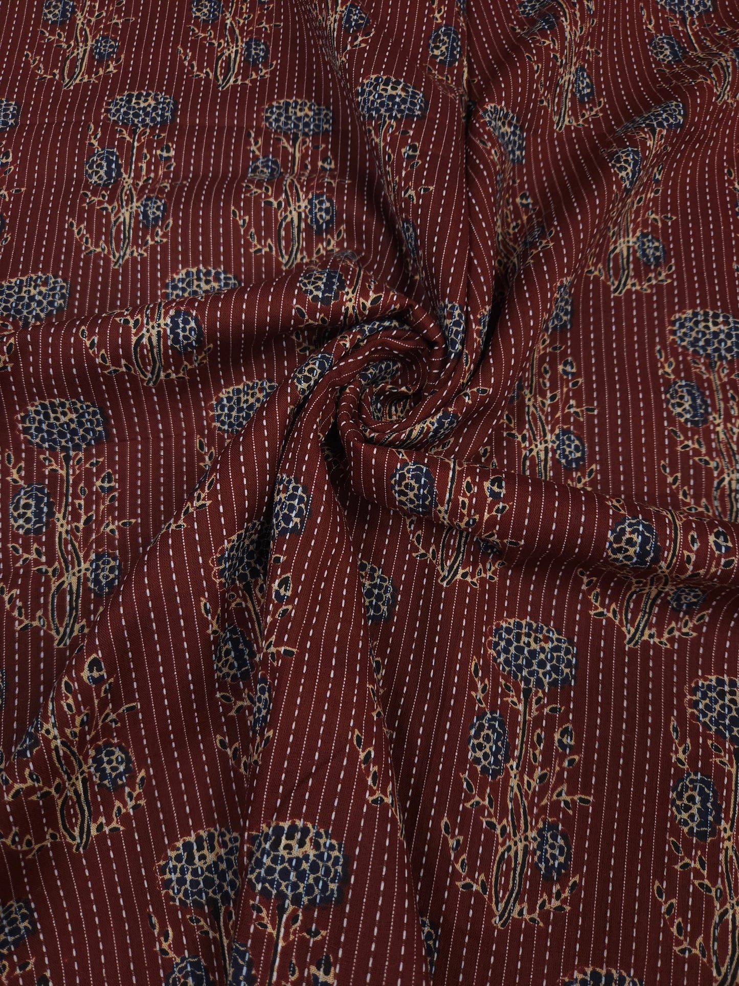 Rust Floral Buta Kantha Cambric Cotton