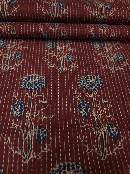 Rust Floral Buta Kantha Cambric Cotton