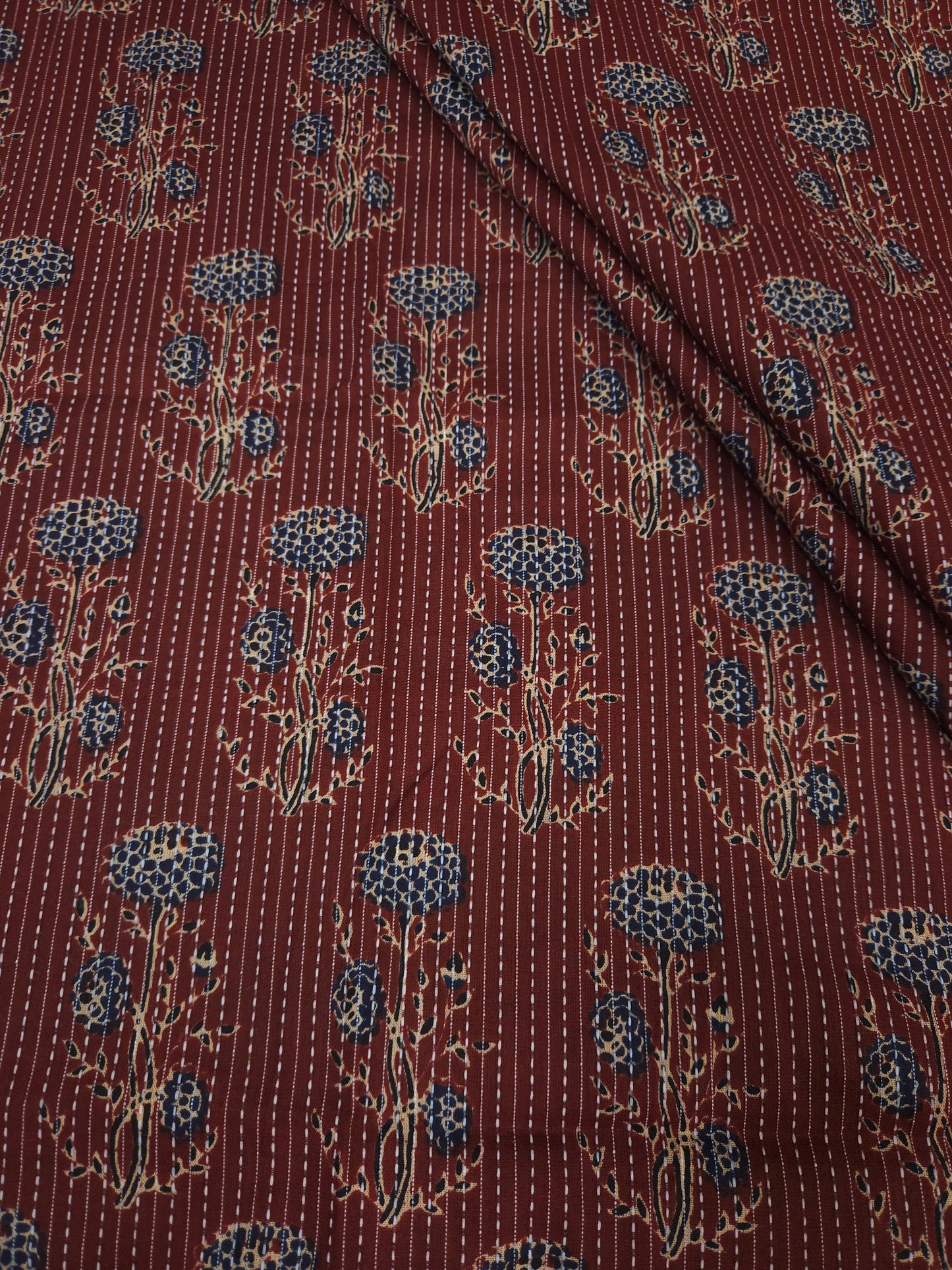 Rust Floral Buta Kantha Cambric Cotton