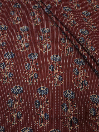 Rust Floral Buta Kantha Cambric Cotton