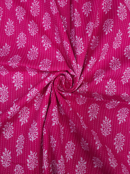 Rani Pink Kantha Work Cotton Suit