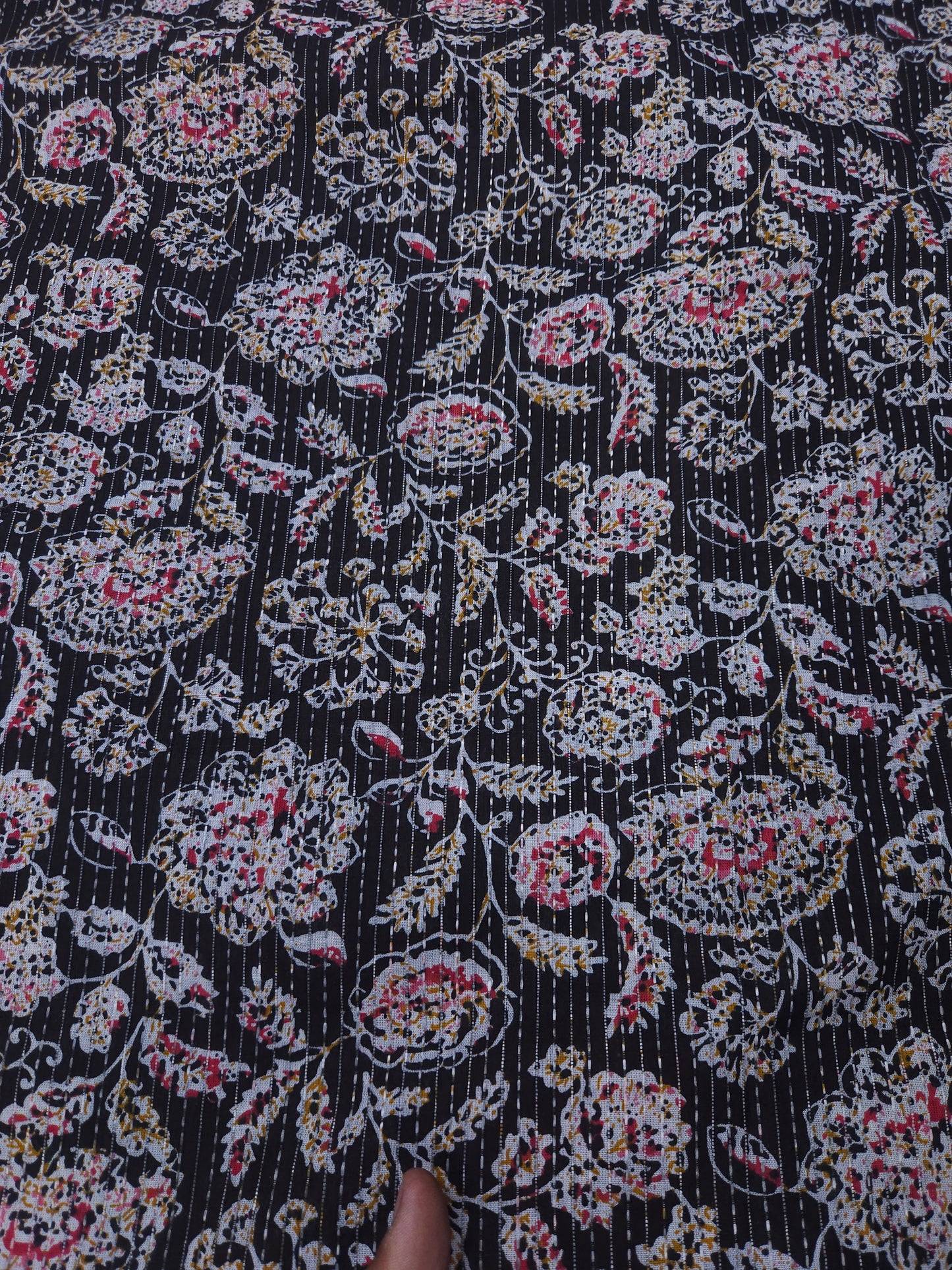 Floral Black Kantha Cambric Cotton