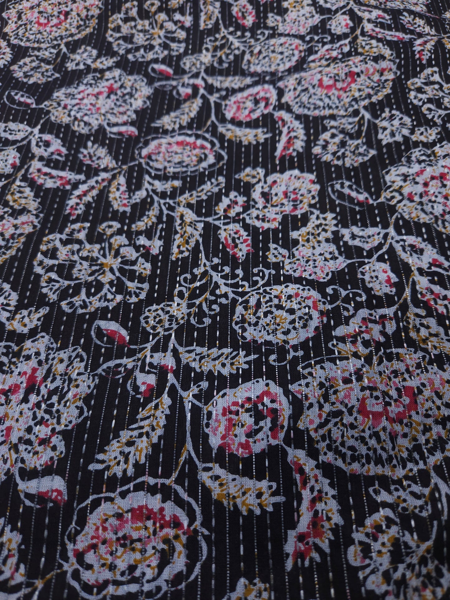 Floral Black Kantha Cambric Cotton