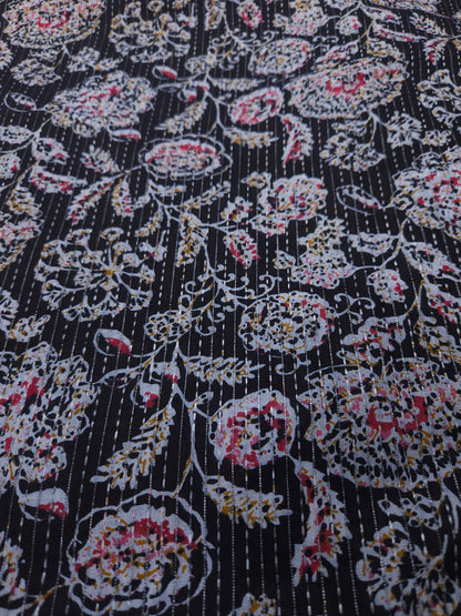 Floral Black Kantha Cambric Cotton