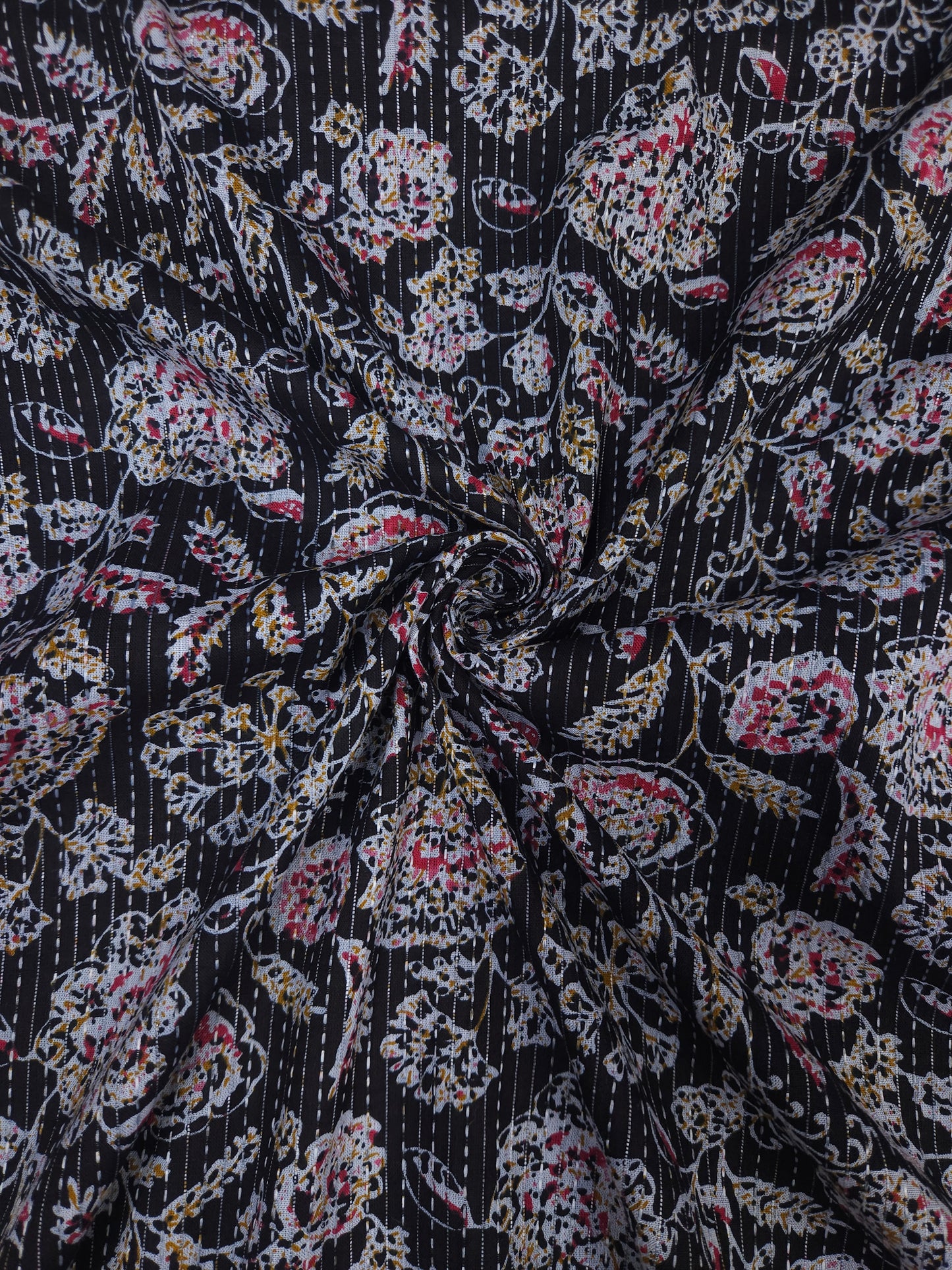Floral Black Kantha Cambric Cotton
