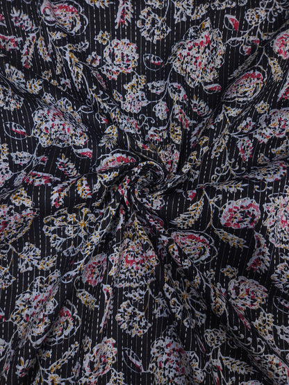 Floral Black Kantha Cambric Cotton