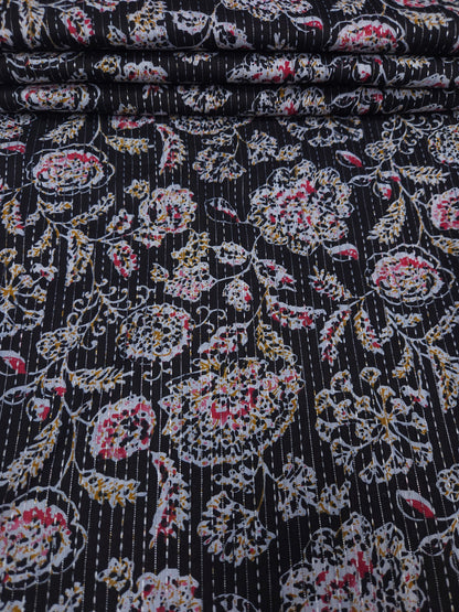 Floral Black Kantha Cambric Cotton
