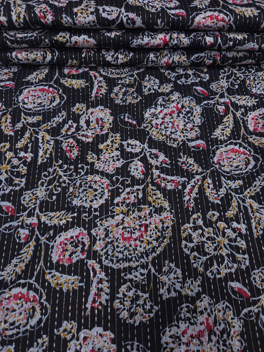 Floral Black Kantha Cambric Cotton
