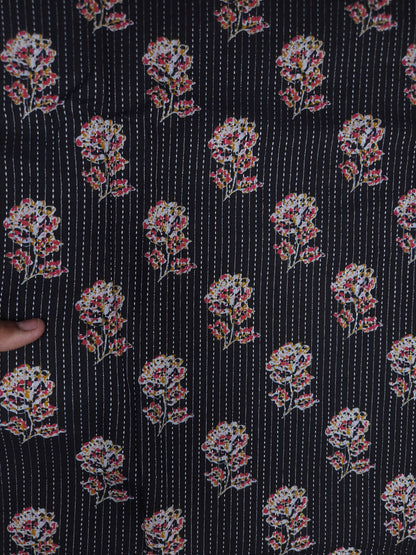 Black flower kantha work cambric cotton