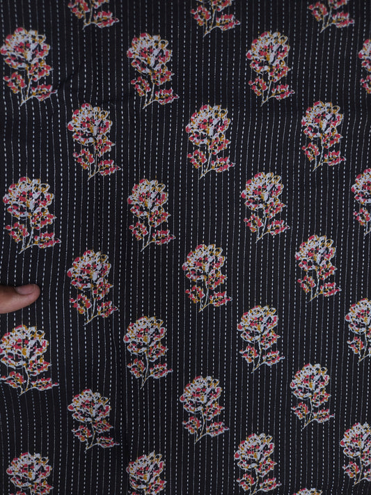 Black flower kantha work cambric cotton