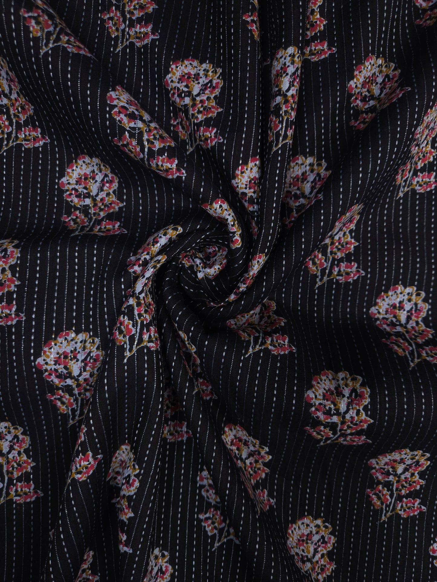 Black flower kantha work cambric cotton