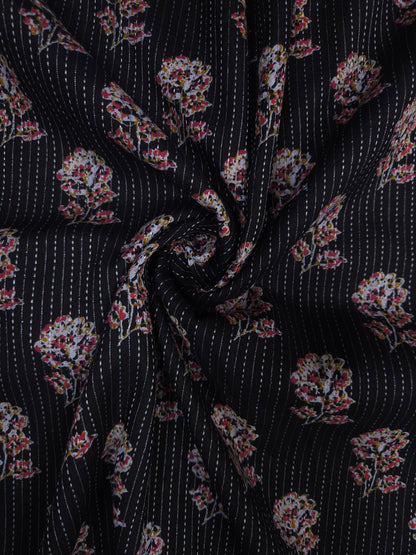 Black flower kantha work cambric cotton