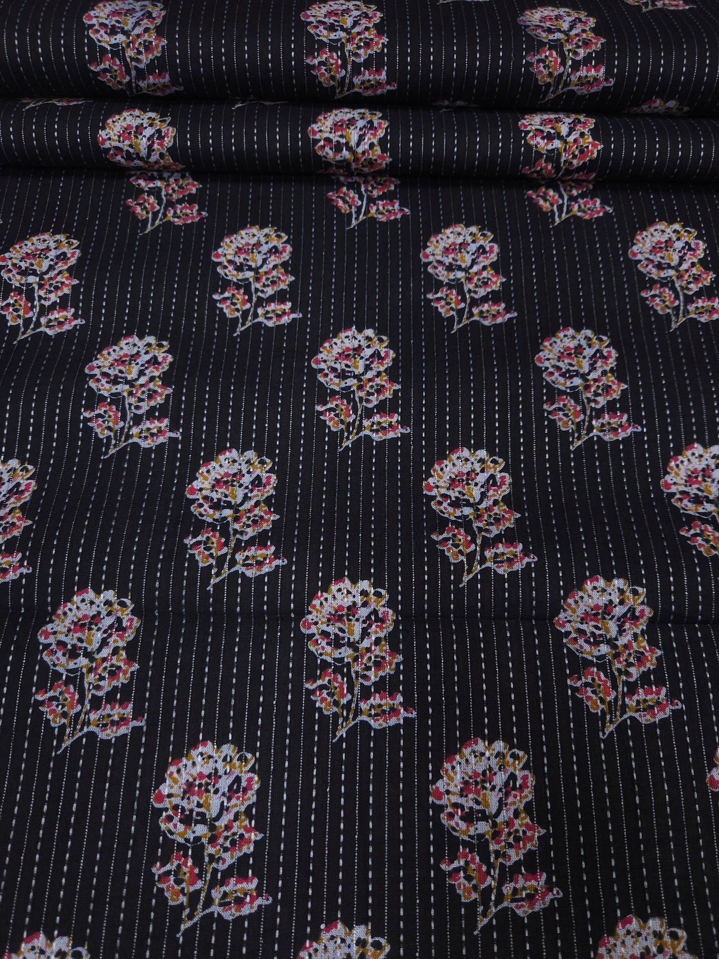 Black flower kantha work cambric cotton