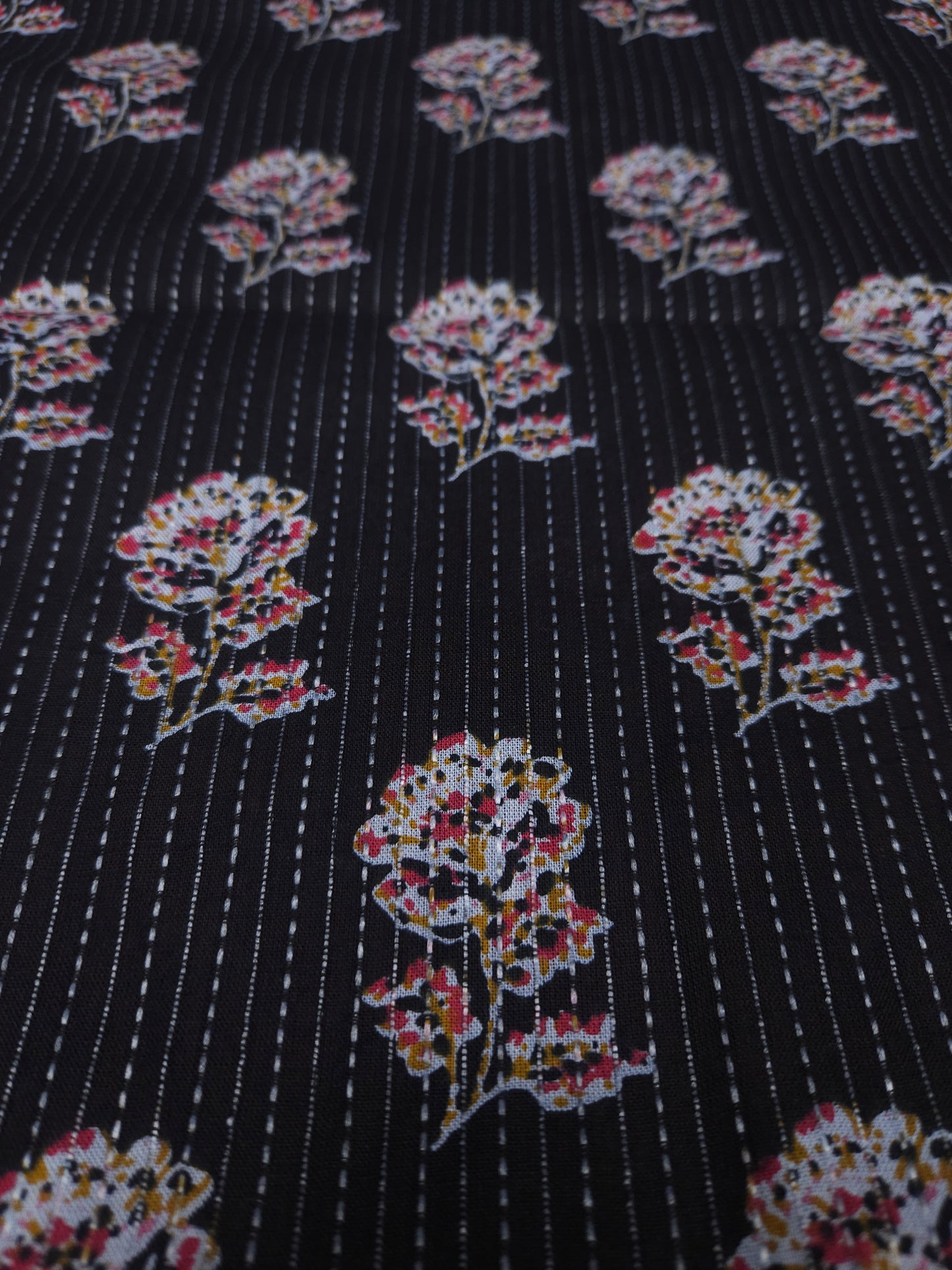 Black flower kantha work cambric cotton