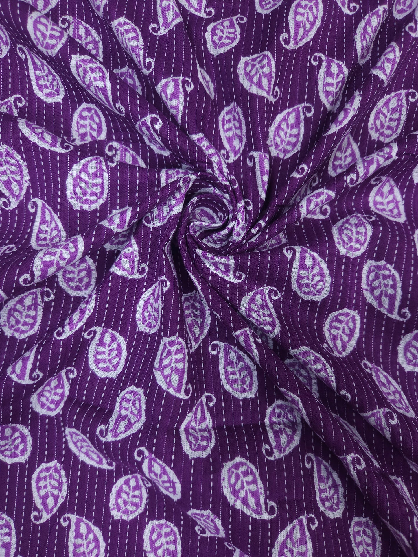 Royal Purple Paisley Kantha Cambric Cotton