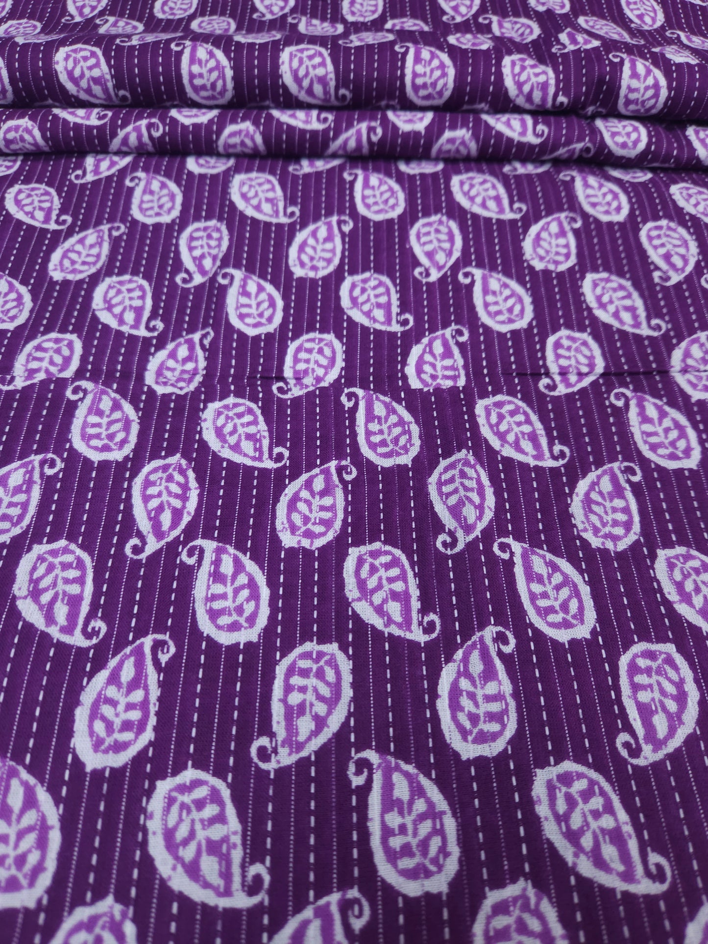 Royal Purple Paisley Kantha Cambric Cotton