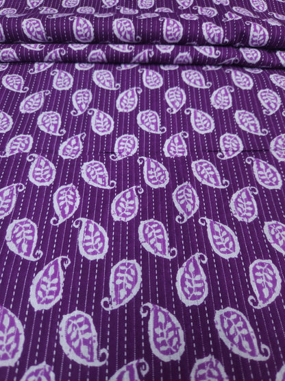 Royal Purple Paisley Kantha Cambric Cotton