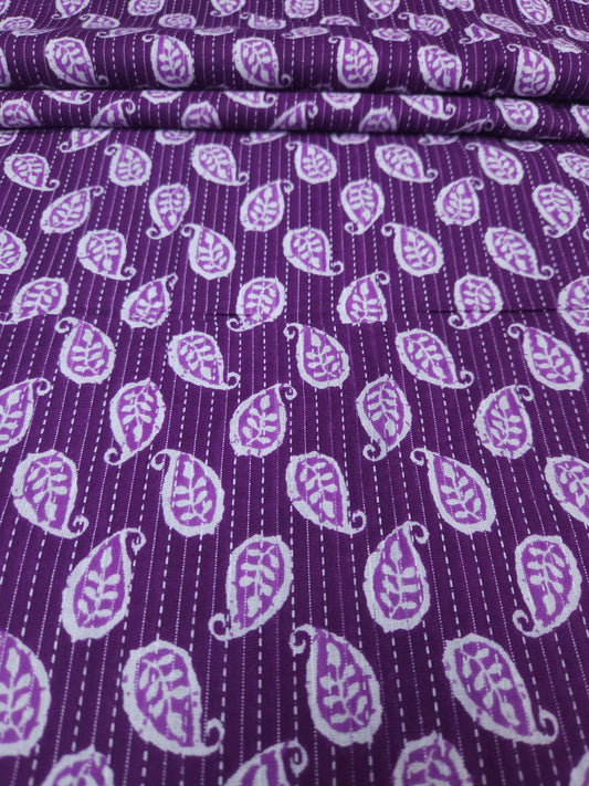 Royal Purple Paisley Kantha Cambric Cotton
