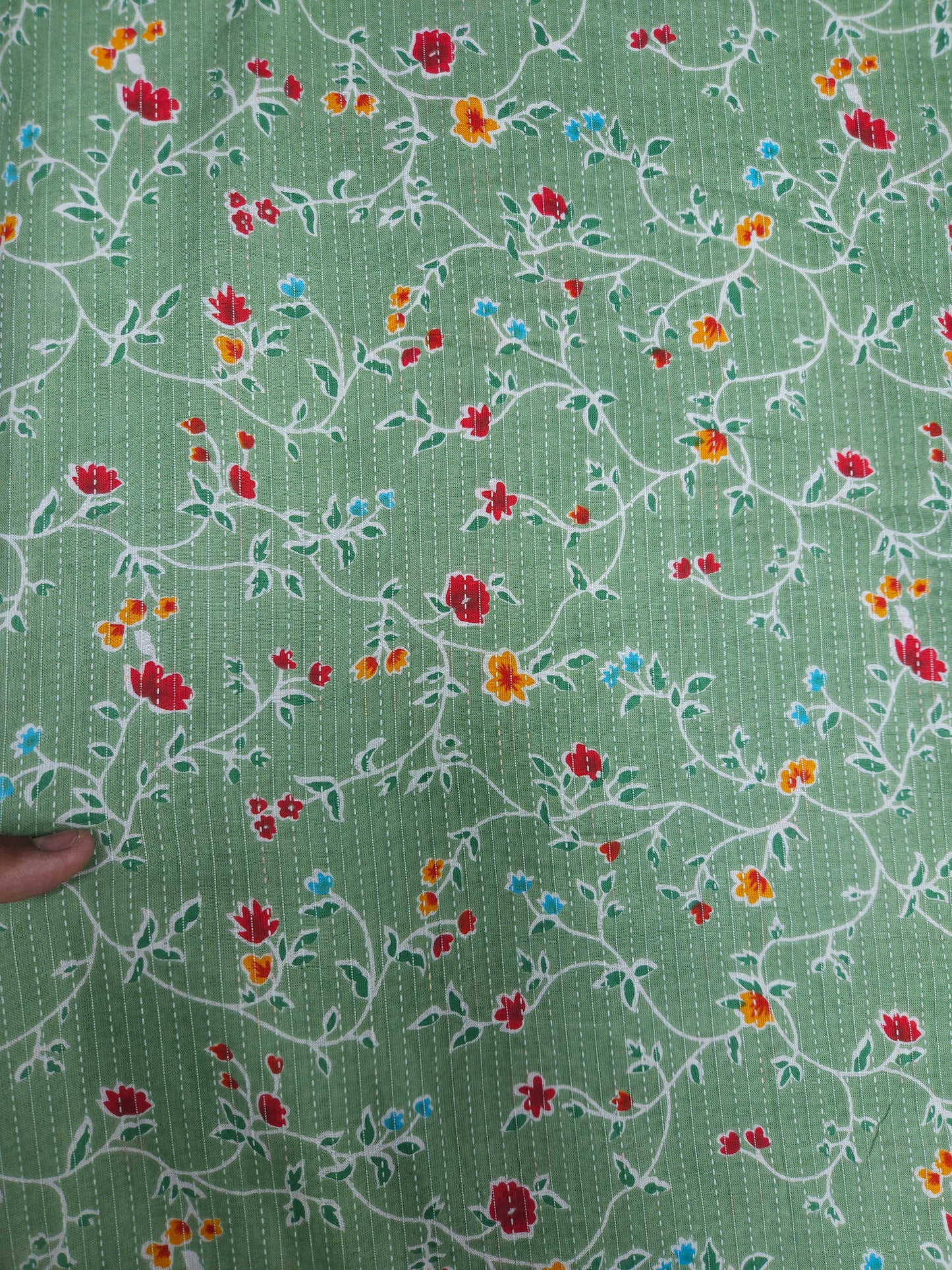 Sage Green Floral Vine Kantha Cambric Cotton