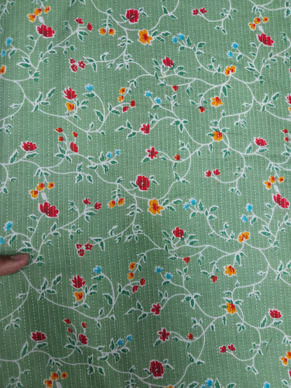 Sage Green Floral Vine Kantha Cambric Cotton
