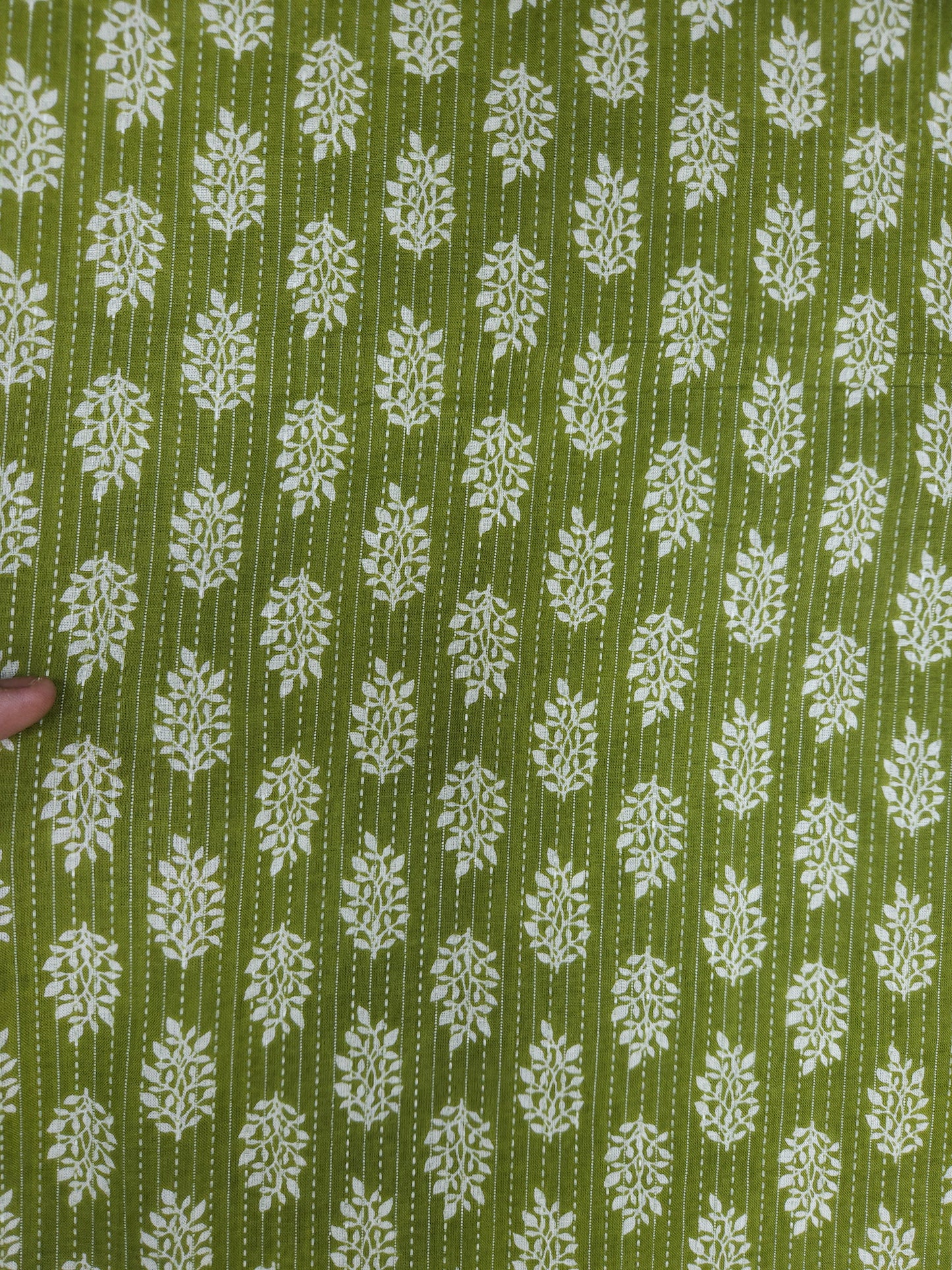 Olive Green Floral Buta Kantha Cambric Cotton