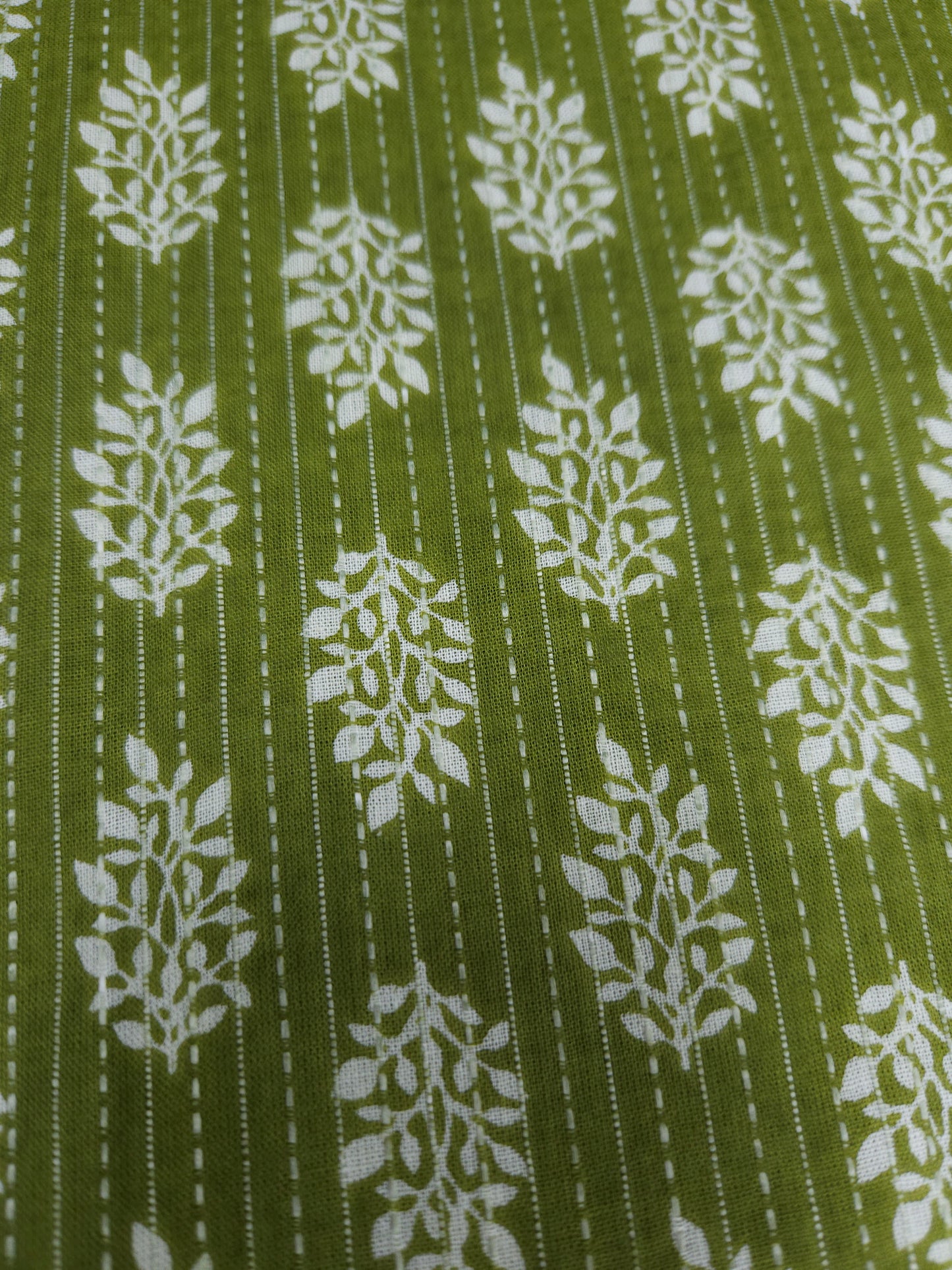 Olive Green Floral Buta Kantha Cambric Cotton