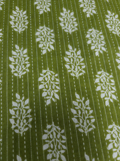 Olive Green Floral Buta Kantha Cambric Cotton