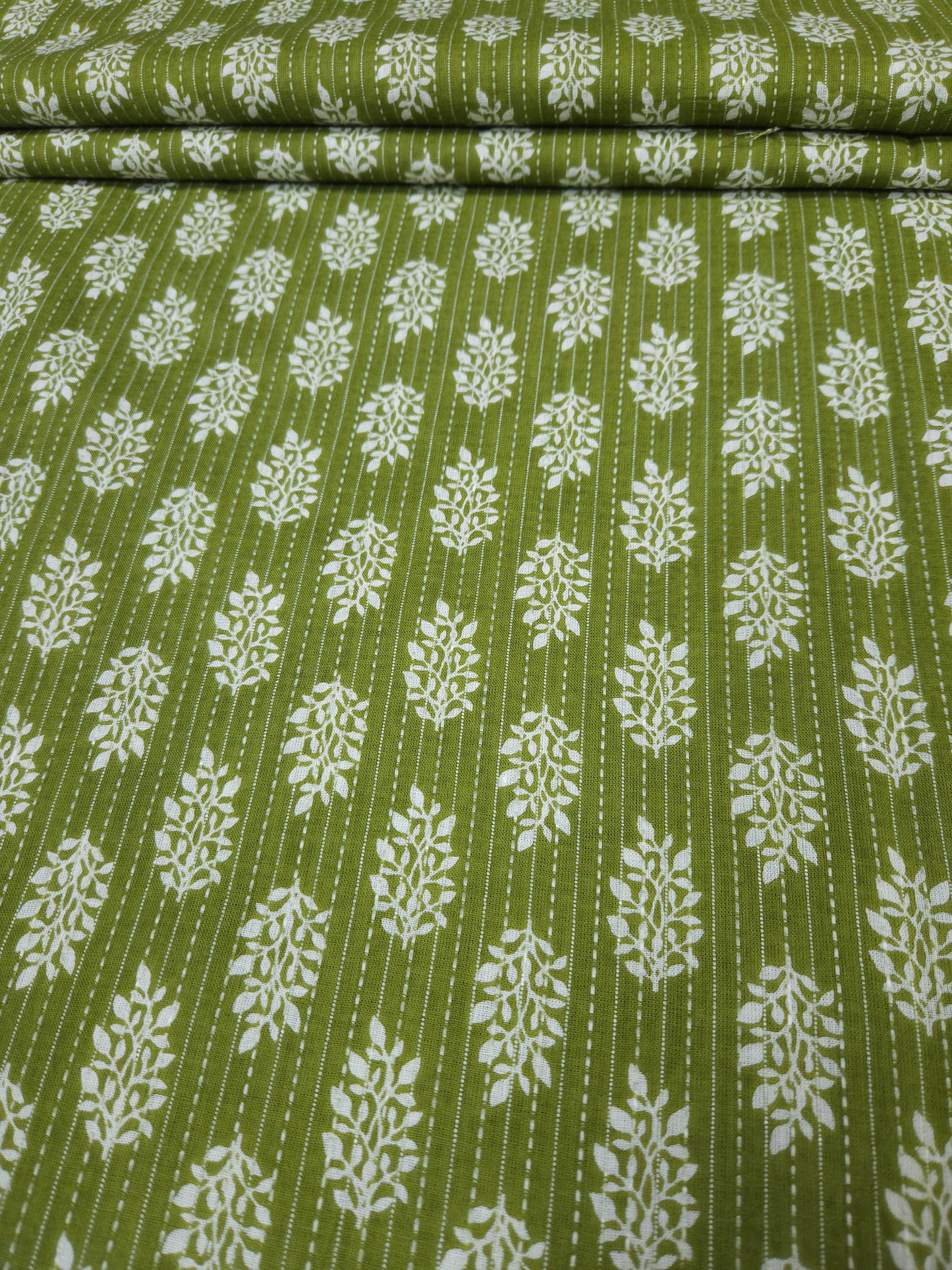 Olive Green Floral Buta Kantha Cambric Cotton