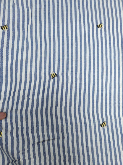 Blue Stripe  Schiffli Embroidered Cotton Fabric