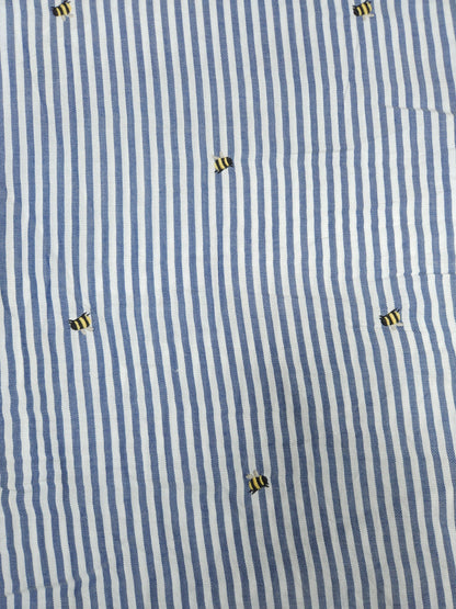 Blue Stripe  Schiffli Embroidered Cotton Fabric