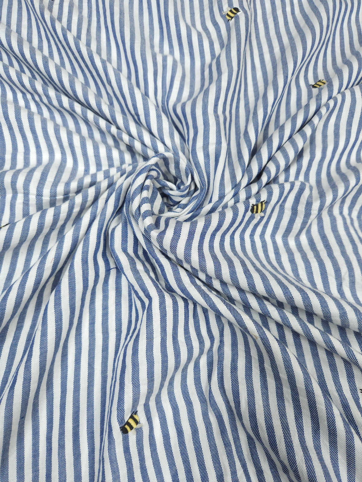 Blue Stripe  Schiffli Embroidered Cotton Fabric
