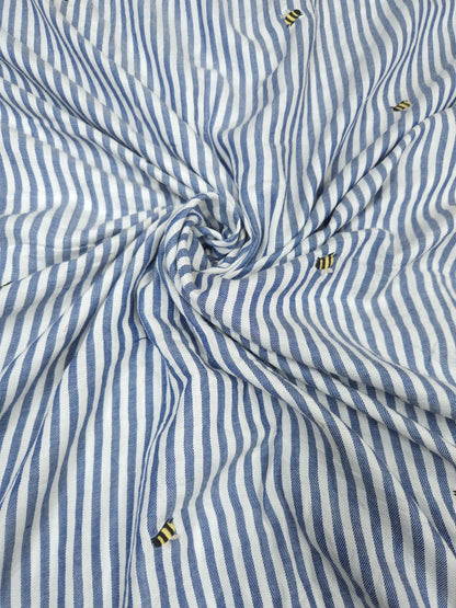 Blue Stripe  Schiffli Embroidered Cotton Fabric