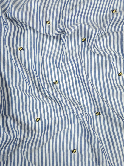 Blue Stripe  Schiffli Embroidered Cotton Fabric