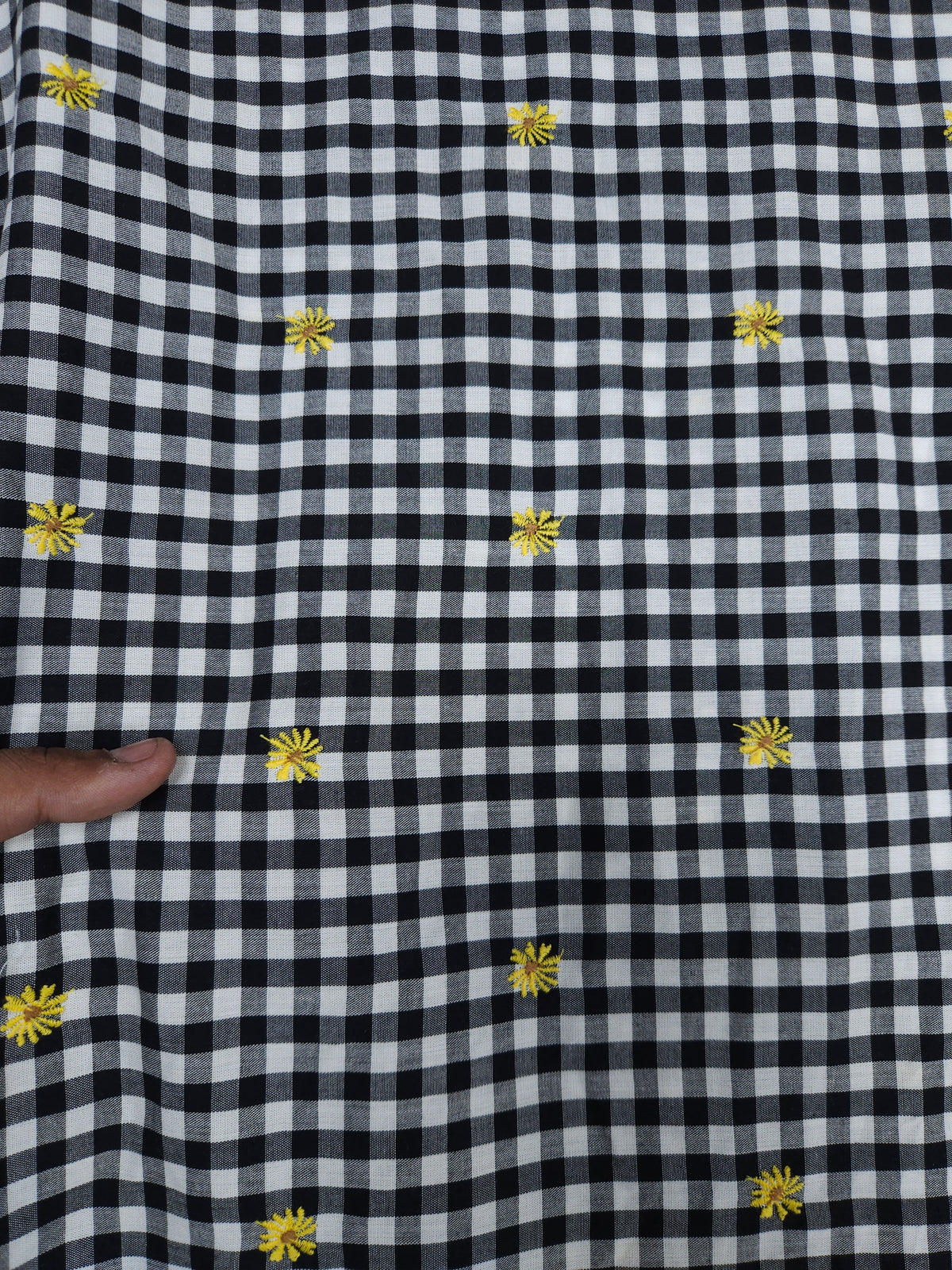 Black Check Embroidered Cotton Fabric