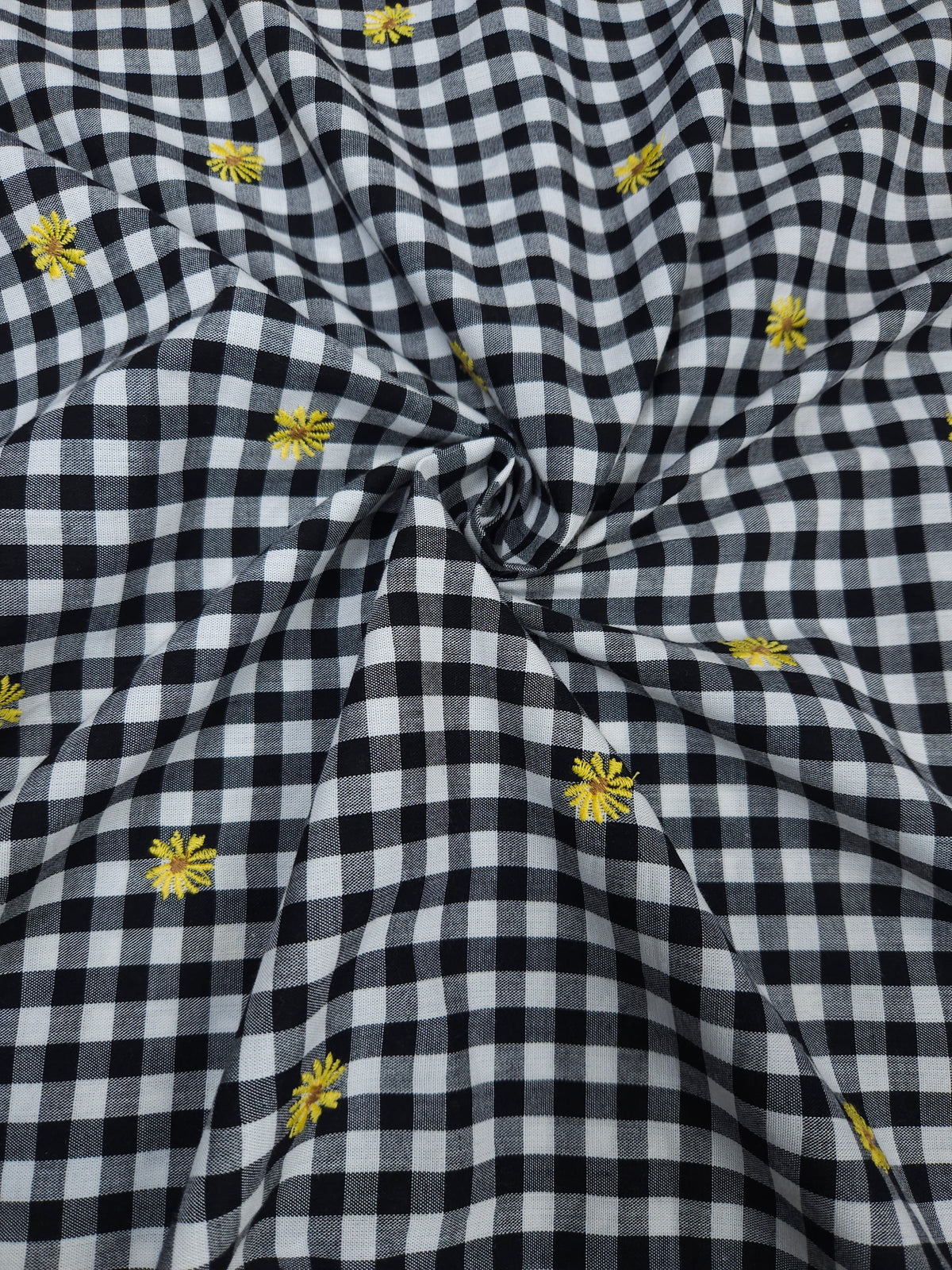 Black Check Embroidered Cotton Fabric