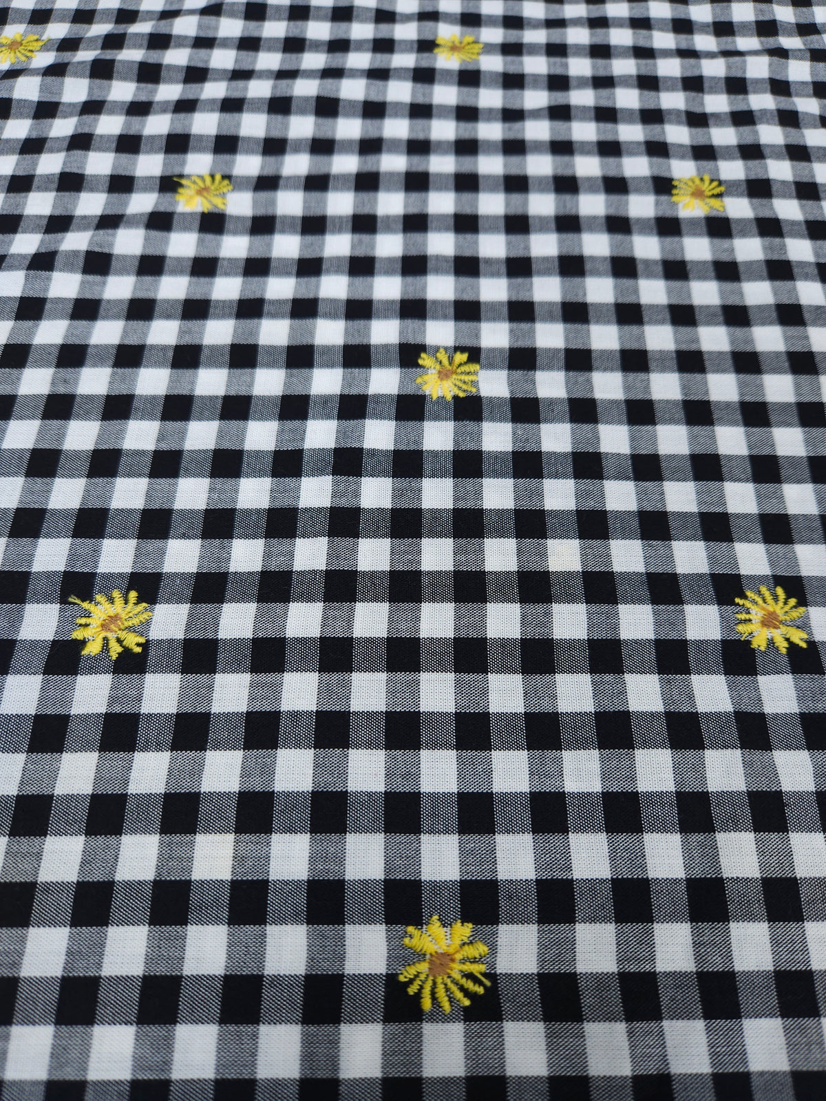 Black Check Embroidered Cotton Fabric