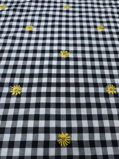 Black Check Embroidered Cotton Fabric