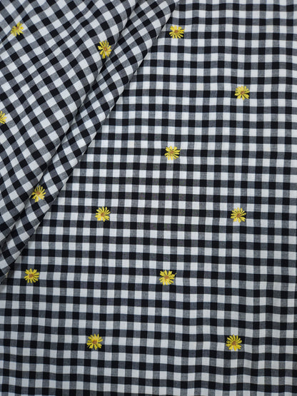 Black Check Embroidered Cotton Fabric