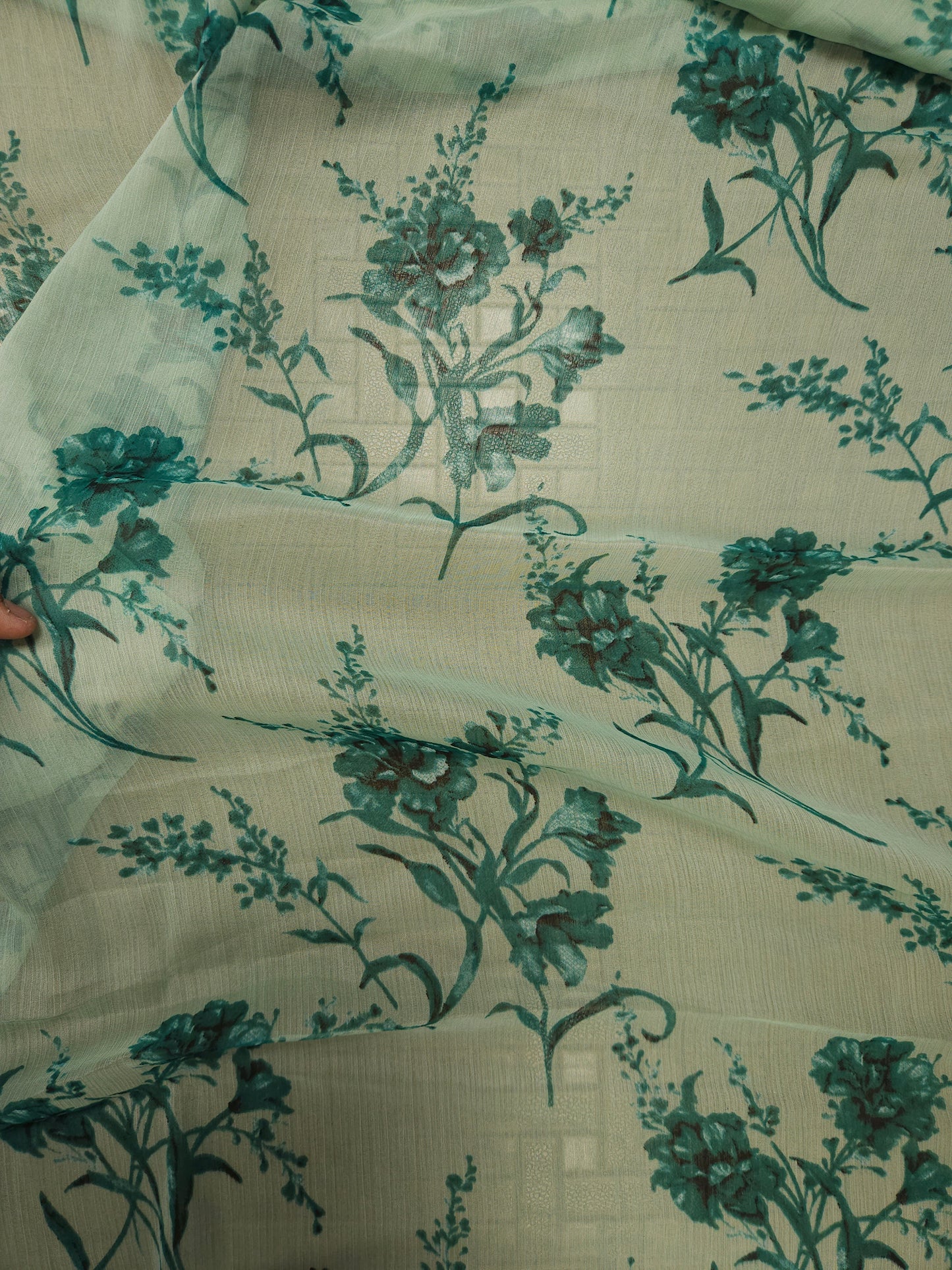 Sea Green Glace Cotton Silk Suit Set with Chiffon Dupatta